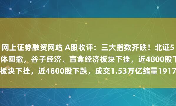 网上证劵融资网站 A股收评：三大指数齐跌！北证50跌3.22%，高位股集体回撤，谷子经济、盲盒经济板块下挫，近4800股下跌，成交1.53万亿缩量1917亿